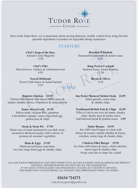 the tudor rose upnor|tudor rose upnor menu.